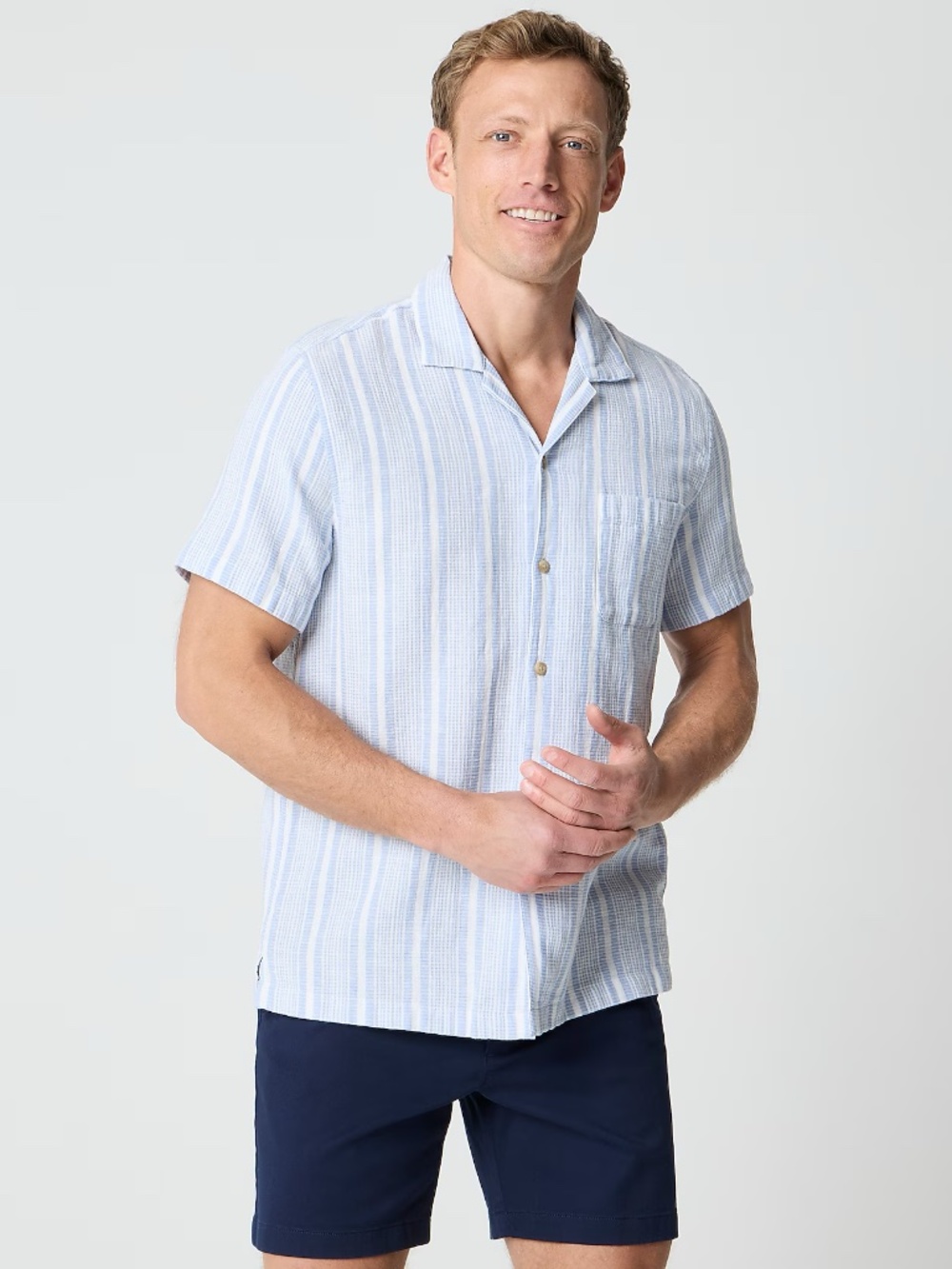 J. Crew Short-Sleeve Dobby Striped Camp Shirt